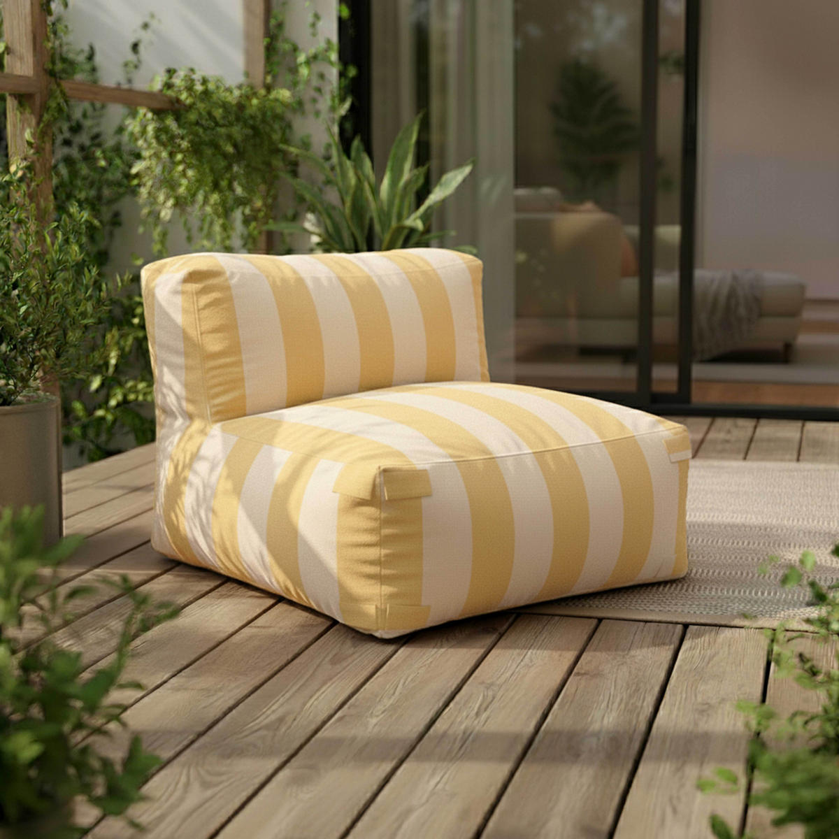GARTENSOFA mit 5 Sitzplätzen, Hellgelb - Gelb, Textil (85/65/160cm) - Oviala