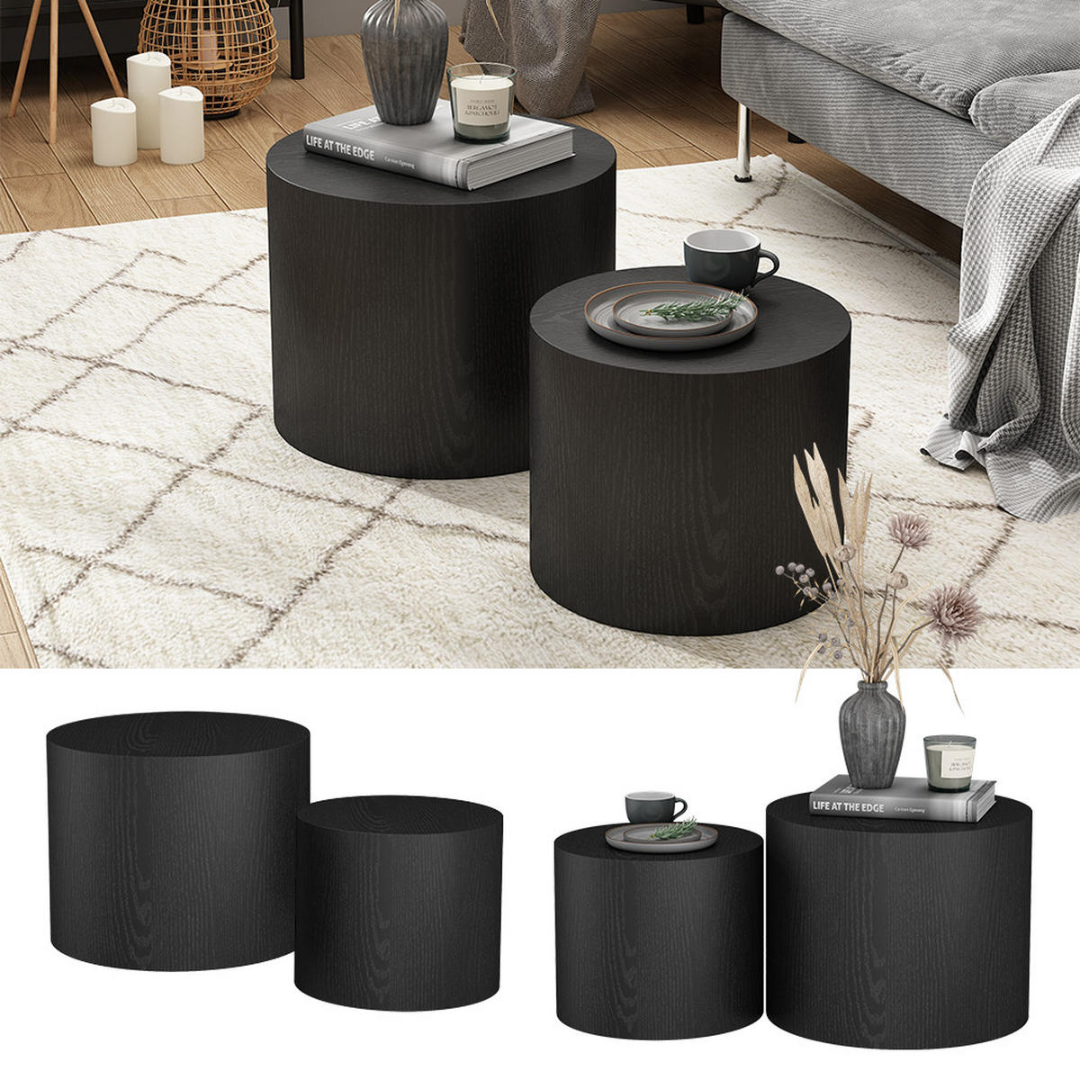 COUCHTISCH-SET Giva Schwarz 48 x 48 cm - Schwarz, Holzwerkstoff (48/48/38cm) - Vicco