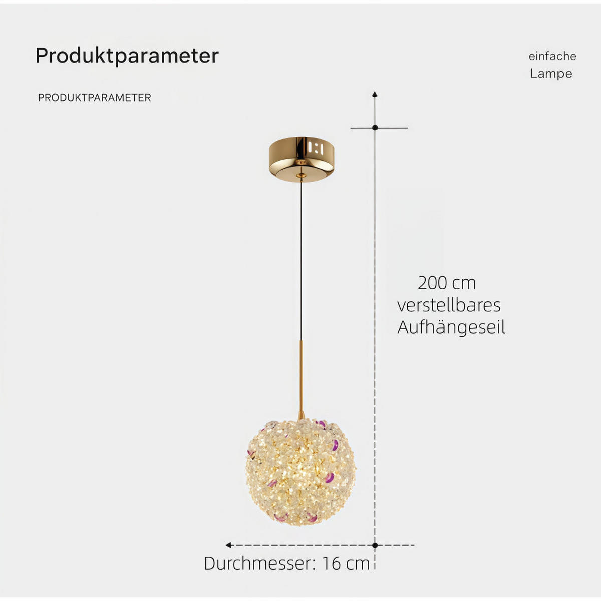 PENDELLEUCHTE Hortensie Kristall Kugel, höhenverstellbar Esszimmer Wohnzimmer - Platinfarben, Naturmaterialien (12/12/12cm) - Weltevree
