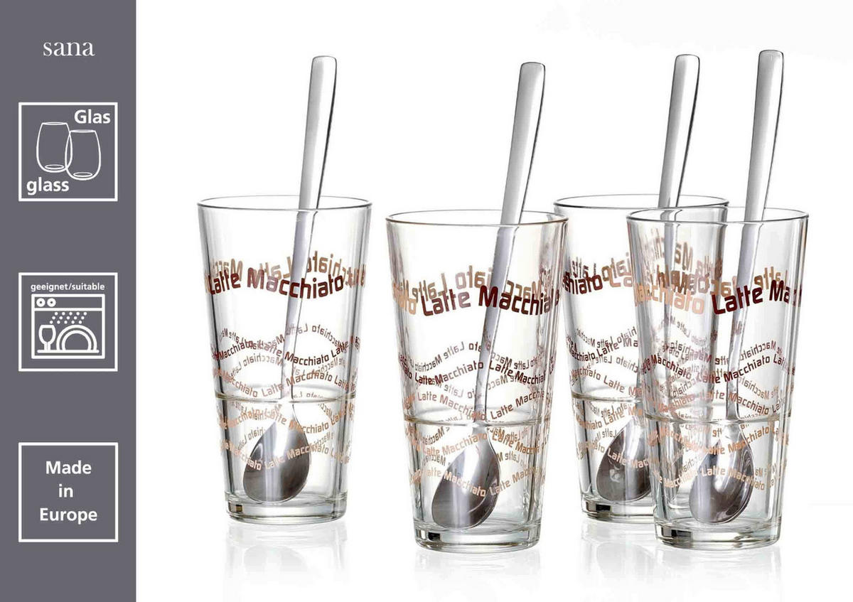 LATTE MACCHIATO GLÄSER + LÖFFEL Sana transparent 370 ml 4er Set - Transparent, Glas (370L) - Ritzenhoff Breker