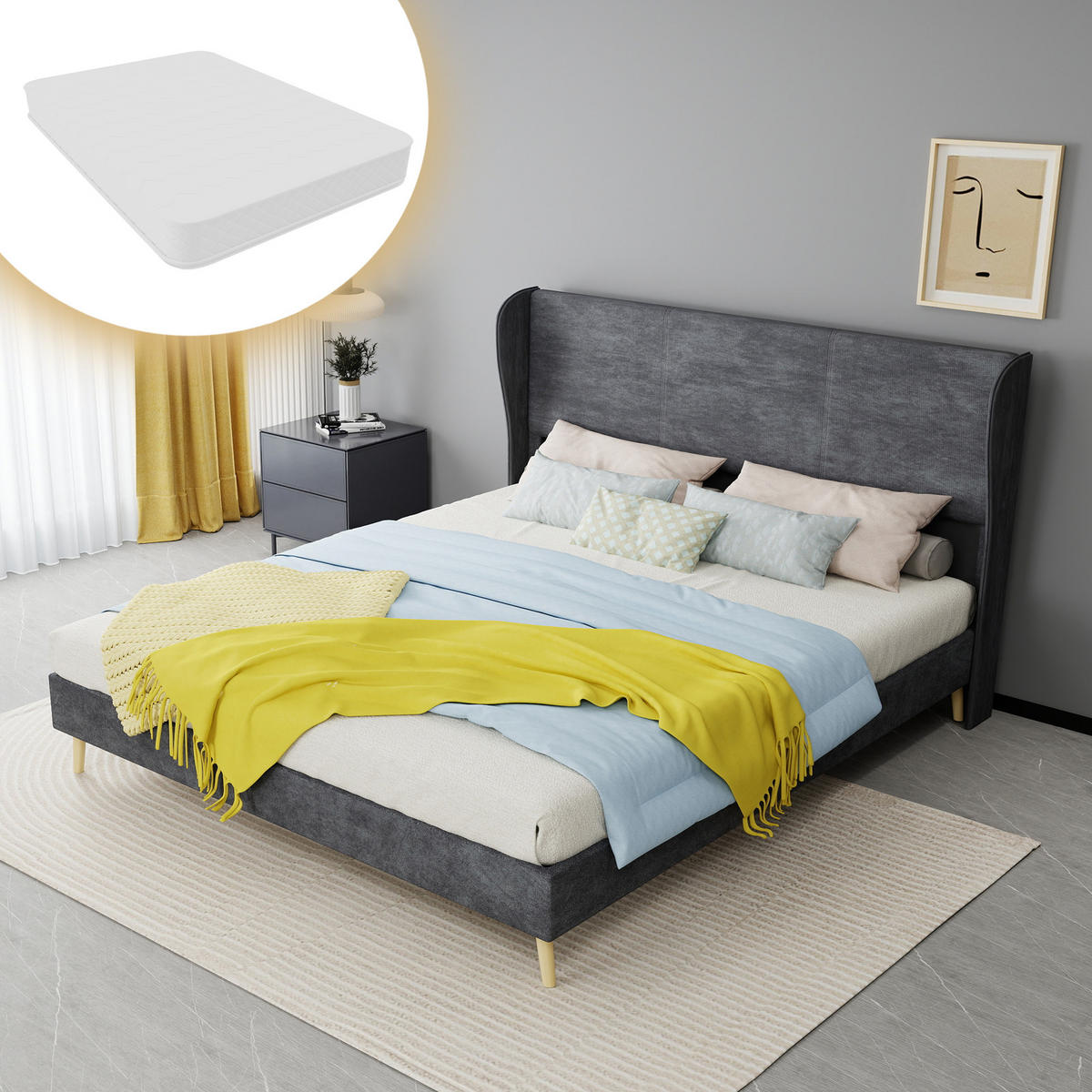 POLSTERBETT 160/200 cm DE-32997 mit Kopfteil und Matratze Grau - Grau, Metall (160/200cm) - ComfortXL