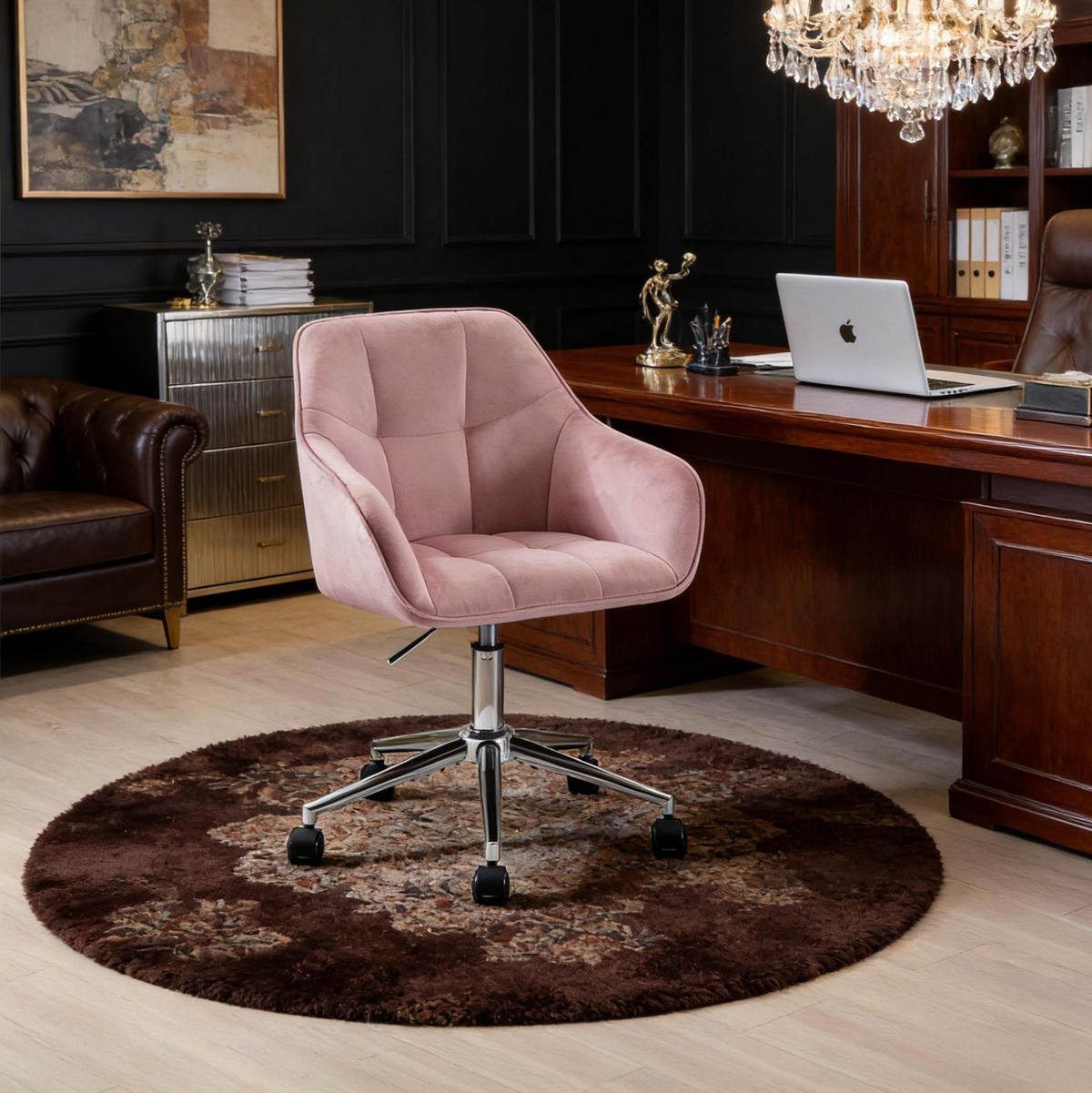 BÜROSTUHL höhenverstellbar drehbar Samt Pink - Pink, Metall (40.5/40/61cm) - Meubliv