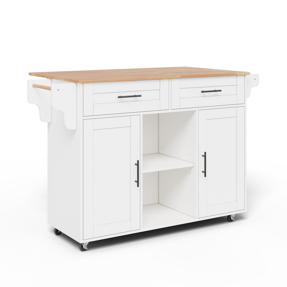 KÜCHENINSEL 145/45/94.5 cm Weiß mit 2 Schublade, klappbarer Arbeitsplatte und 5 Rollen - Weiß, Holz/Holzwerkstoff (145/94.5/70cm) - Oxeza