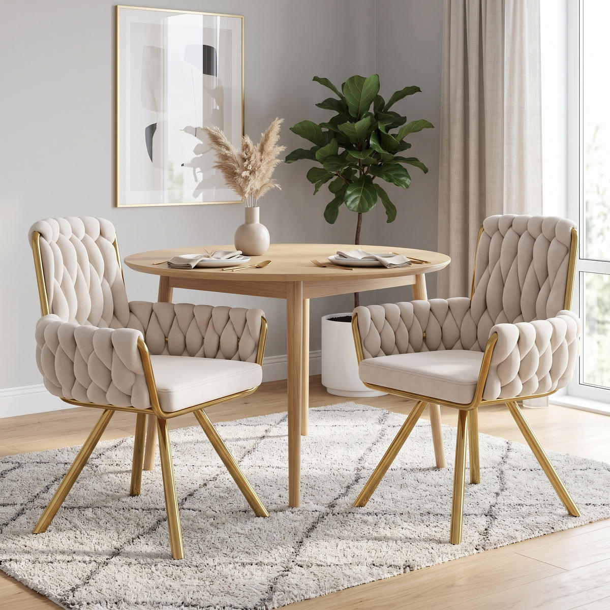 JÍDELNÍ ŽIDLE sada 2 ks, otočné s područkami, sametové čalounění, kovová podnož - béžová, textil (63/87/55cm) - Urban Meuble