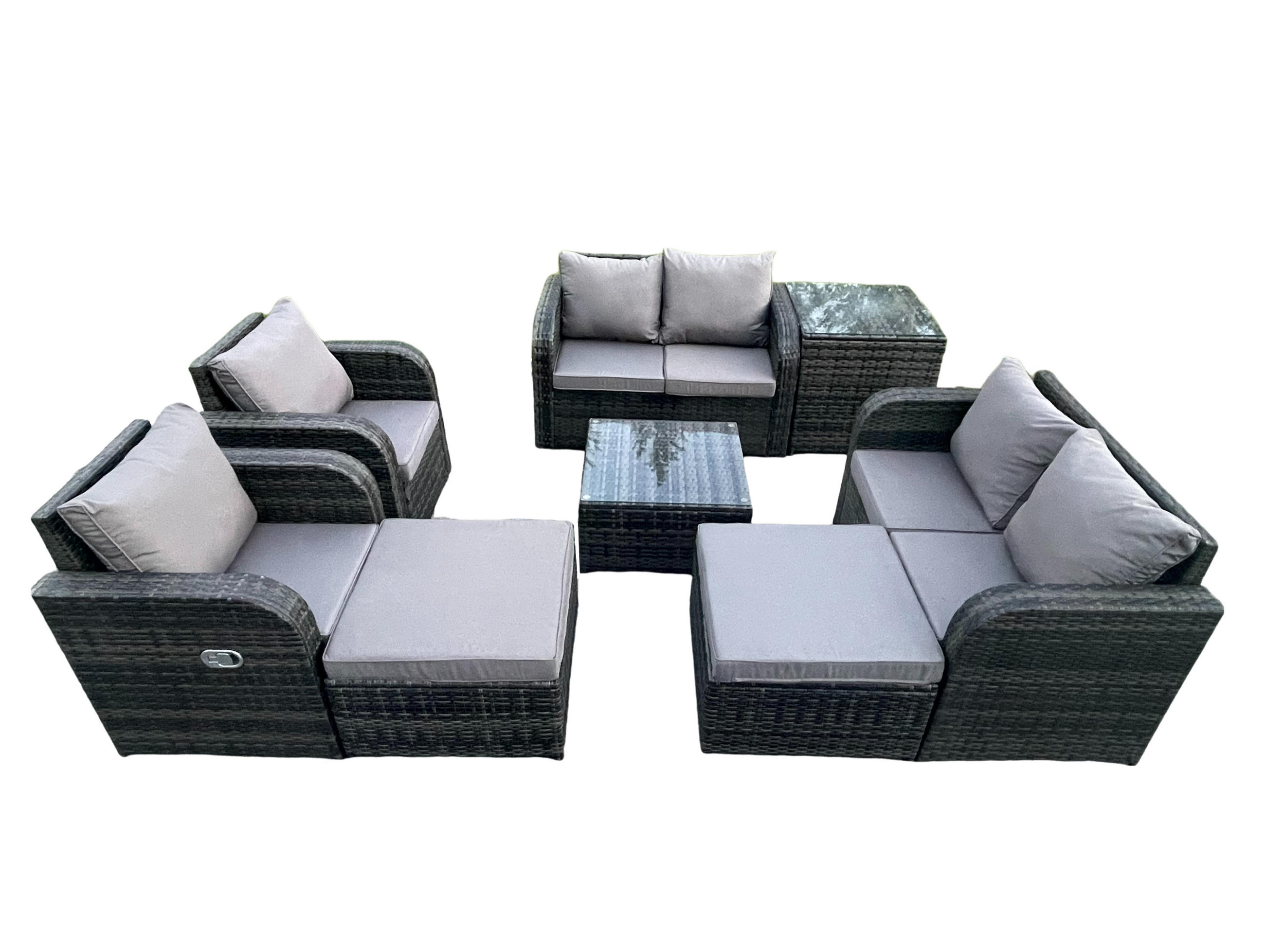 GARTENMÖBELGARNITUR Polyrattan Dunkelgrau 8-Sitzer - Dunkelgrau, Metall - Fimous