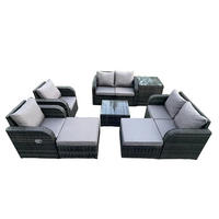 GARTENMÖBELGARNITUR Polyrattan Dunkelgrau 8-Sitzer - Dunkelgrau, Metall - Fimous
