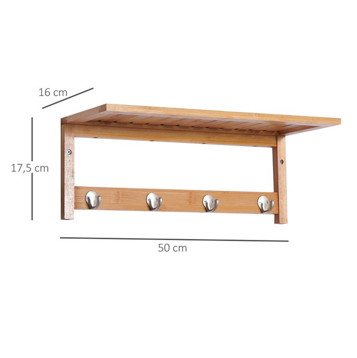 WANDGARDEROBE 50/17,5/16 cm Naturholz aus Bambus mit Regal und Haken - Naturfarben, Holzwerkstoff (16/17.5/50cm) - OKMYHOME