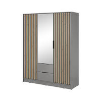 KLEIDERSCHRANK Nelly Grau, Schrank Dreitürige, Garderobe mit Spiegel und Schubladen - Grau, Holzwerkstoff (155/200/51cm) - Bettso