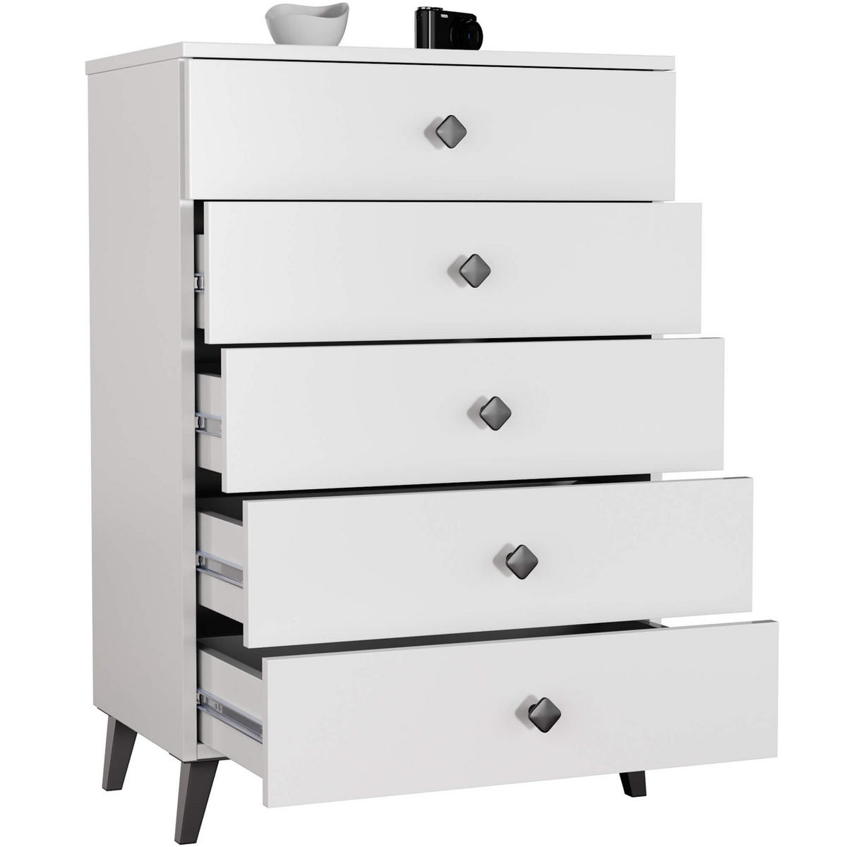 KOMMODE Weiß 60x89x37 cm - Schwarz/Weiß, Holzwerkstoff/Metall (60/89/37cm) - Akord