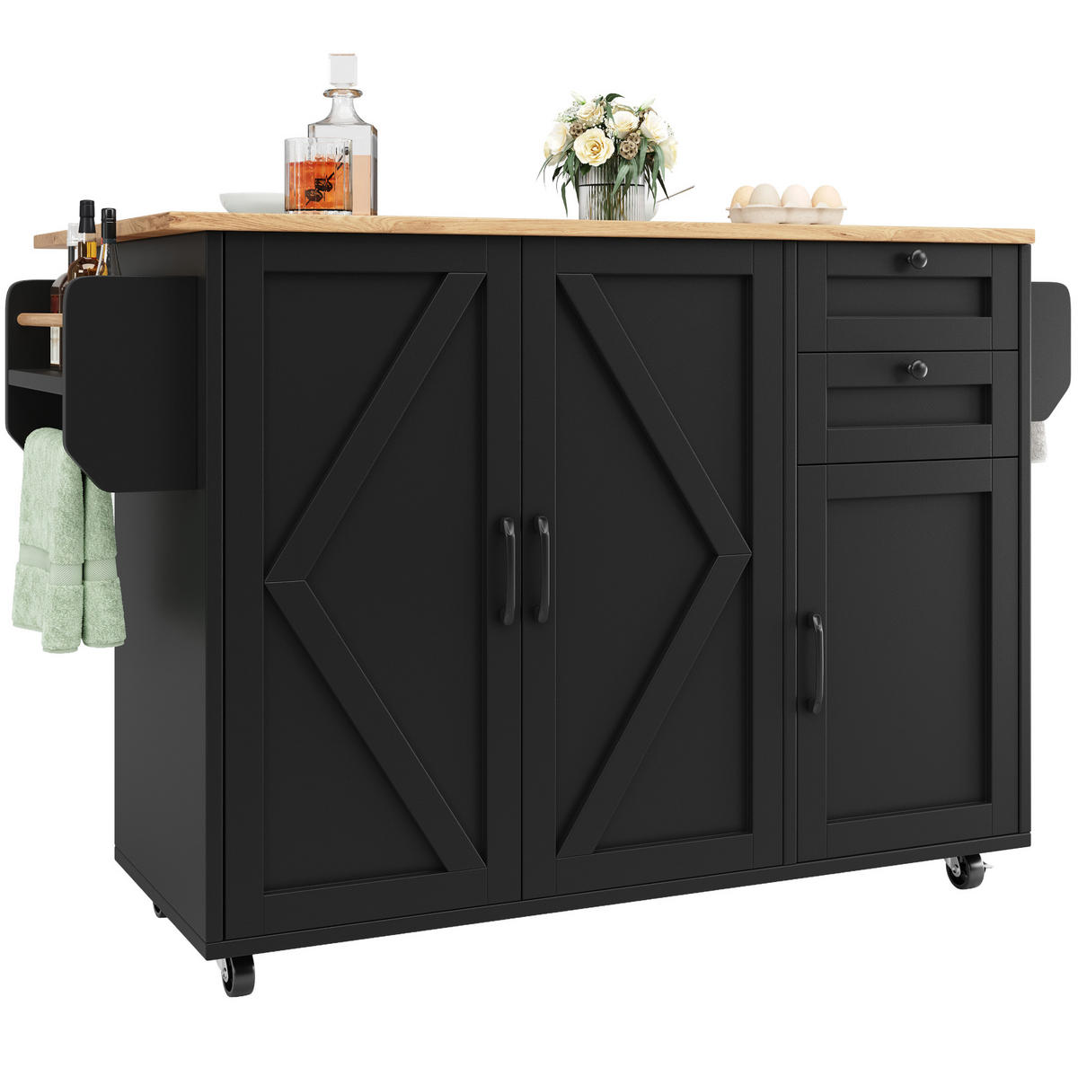 KÜCHENINSEL mit Klapptisch 120 cm Black - Schwarz, Holz (43.2/92/120cm) - Beauniv