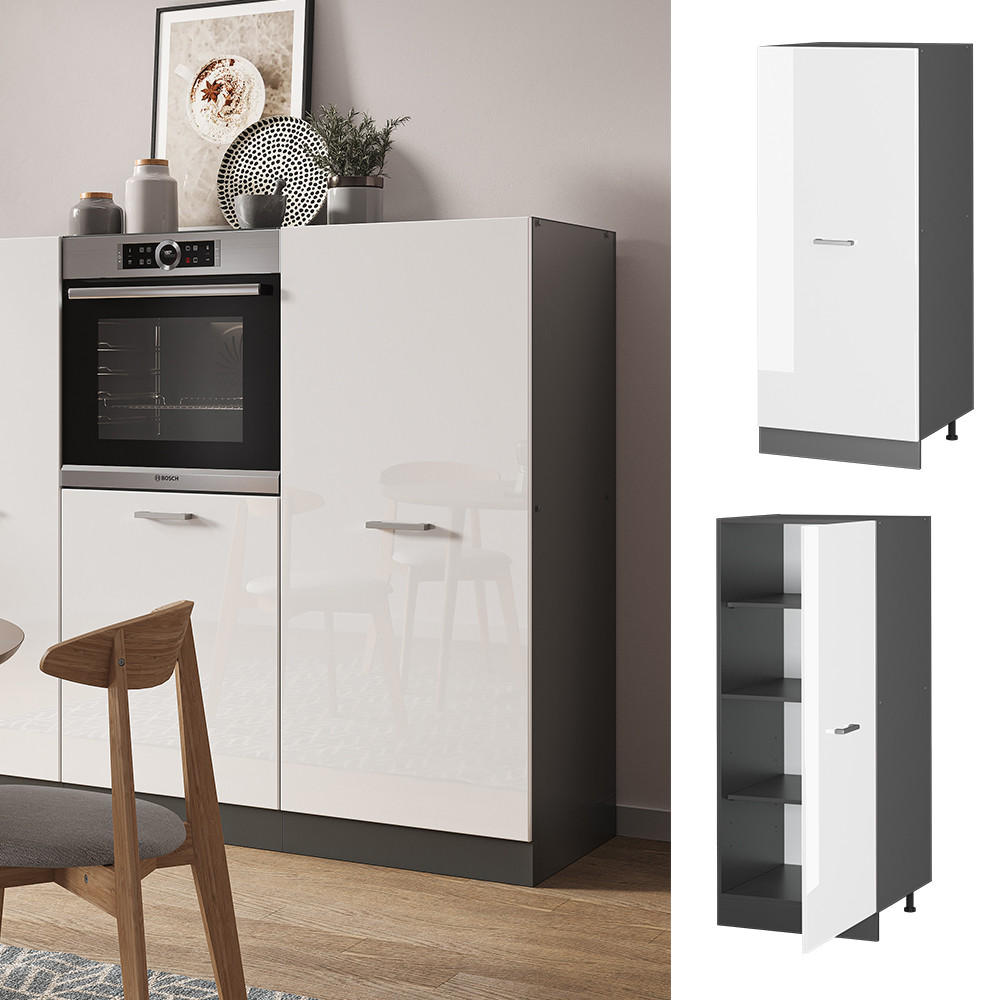 HOCHSCHRANK R-Line Weiß Hochglanz 60 cm - Weiß Hochglanz/Anthrazit, Holzwerkstoff (60/143/57cm) - Vicco
