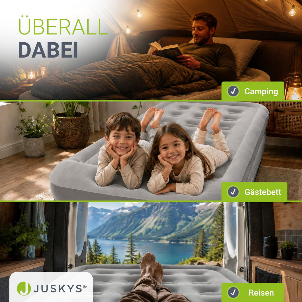 LUFTBETT Sapri M grau / anthrazit inkl. Tragetasche - Grau, Kunststoff (87/185cm) - Juskys