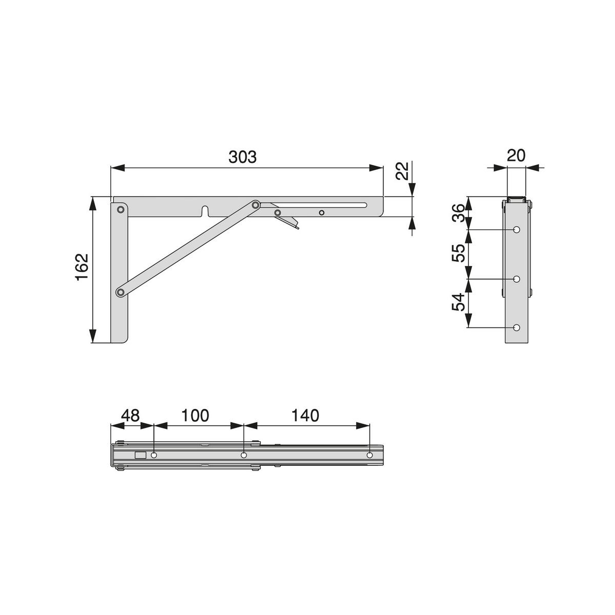 STÜTZEN Klappbare, Länge 303mm, Stahl, Weiß lackiert - Weiß, Metall (7.5/4/36.5cm) - EMUCA