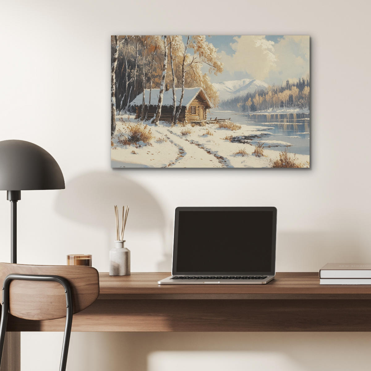 AKUSTIKBILD Winter - Schnee - Zuhause - Natur Wanddeko 70x50 cm - Hellbraun, Kunststoff (70/50/0.9cm) - MuchoWow
