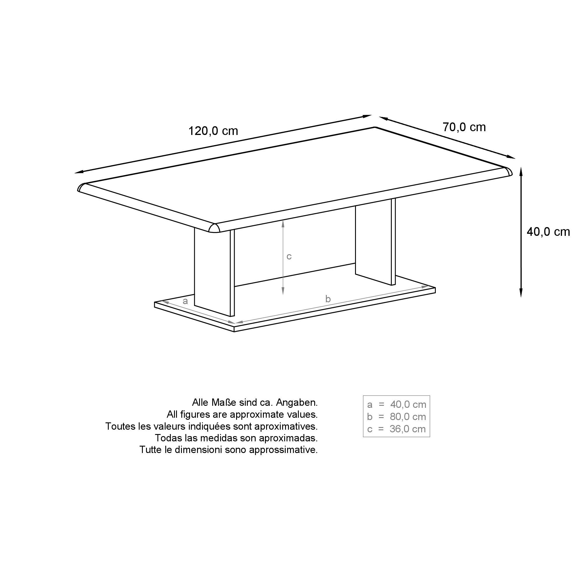 Thumbnail - Vladon Couchtisch, Silbereichen, Holzwerkstoff, 120x40x70 cm, Wohnzimmer, Wohnzimmertische, Couchtische