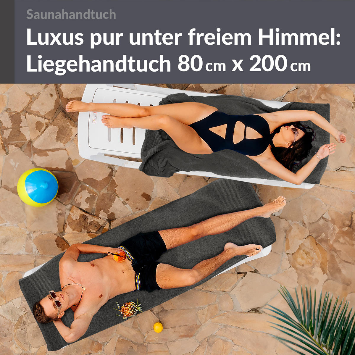 SAUNATUCH 80x200 cm 2er Set London Anthrazit Grau - Anthrazit, Textil (80/200cm) - Lashuma