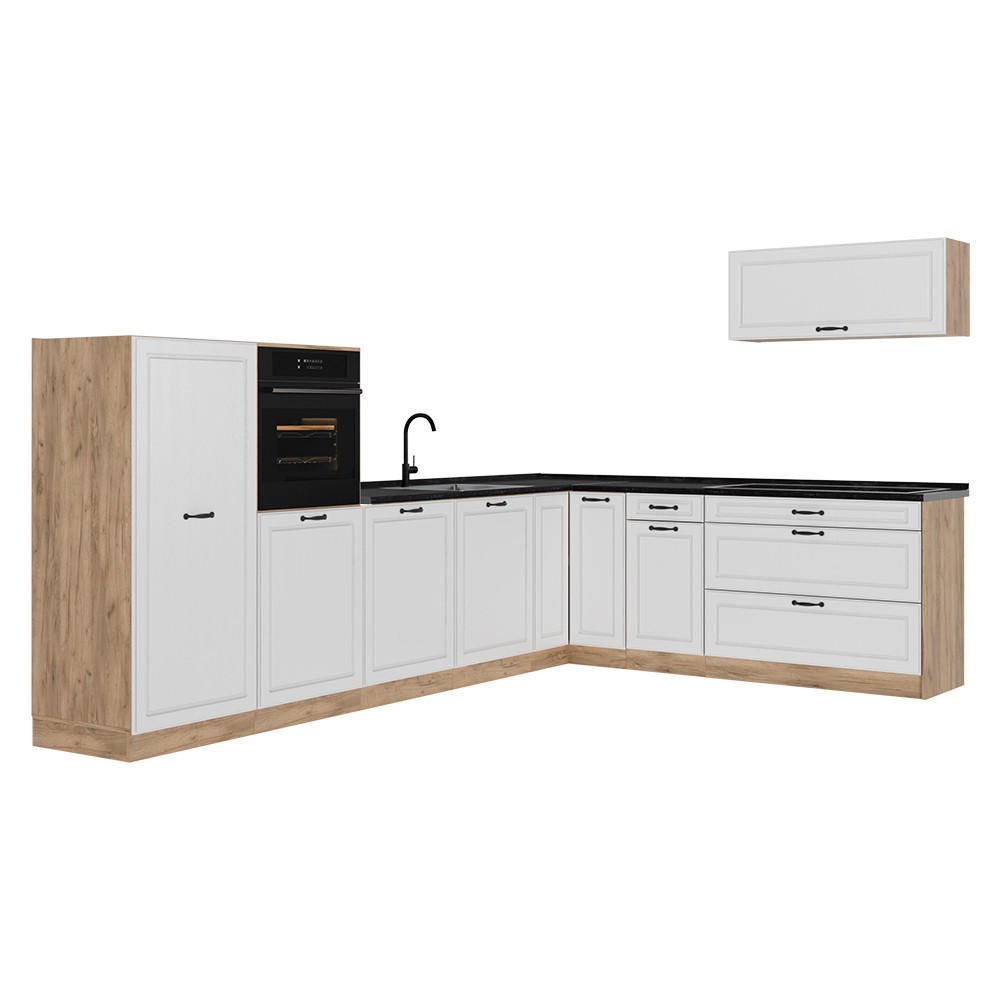 Vicco Eckküche Weiß, Honigeiche 327x143x60 cm