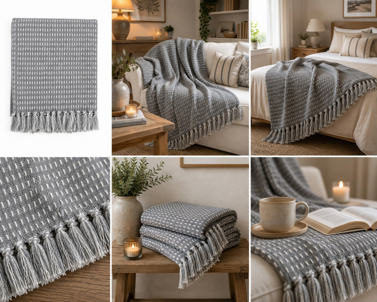 DECKE Straight 130x180 cm, 100% Baumwolle, Mitternachtsblau - Blaugrau, Textil (130/180cm) - Au Maison