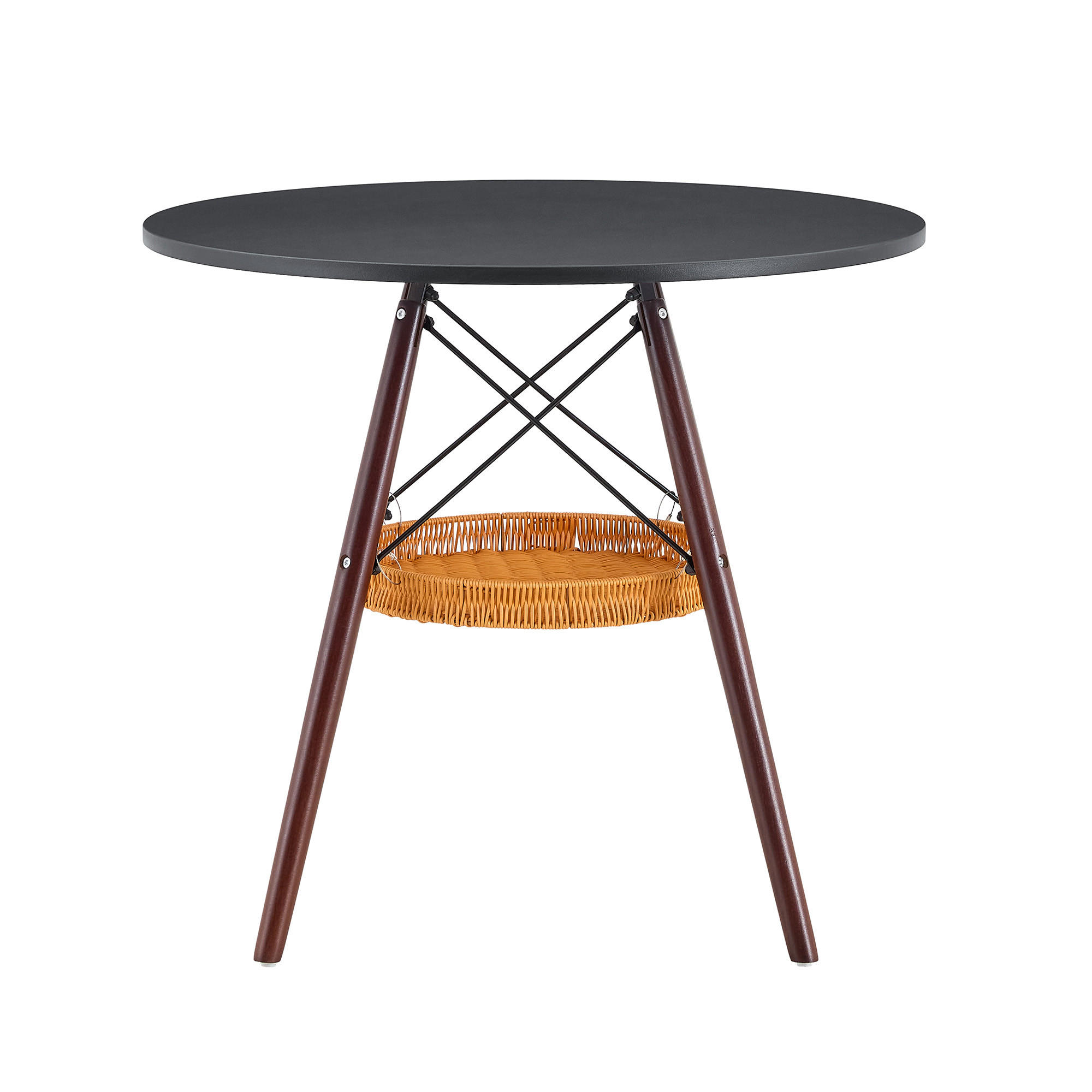 ESSTISCH 2–4 Personen MDF 1,8 cm Massivholzbeine Metallrahmen Korb Stauraum kompakt modern - Eichefarben/Schwarz, Holzwerkstoff/Metall (80/80/71.5cm) - EVRYAE
