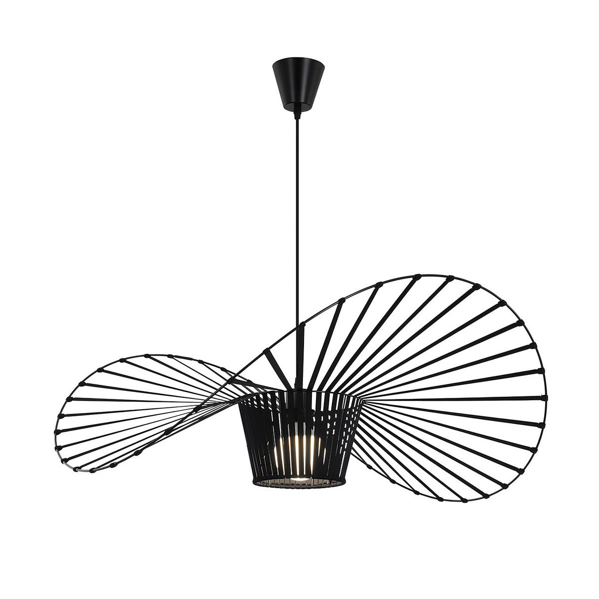 HÄNGELEUCHTE Strohhut 60/60/150 cm - Schwarz, Metall (60/60/150cm) - Nettlife