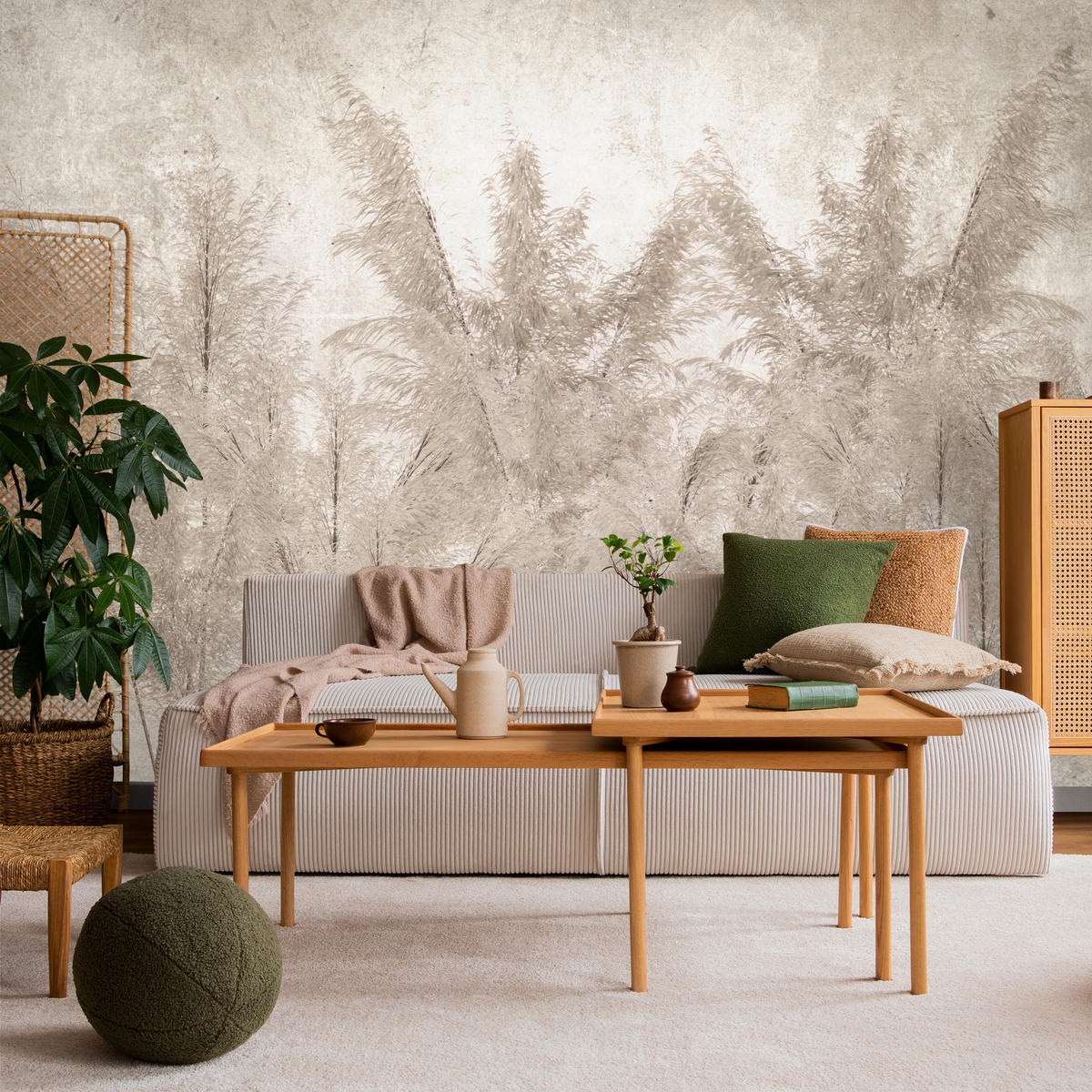 FOTOTAPETA Pre Spálňu Tráva Pampasová Vintage Béžová Boho 150 x 105 cm - hnedá/béžová, papier (150/105cm) - Muralo