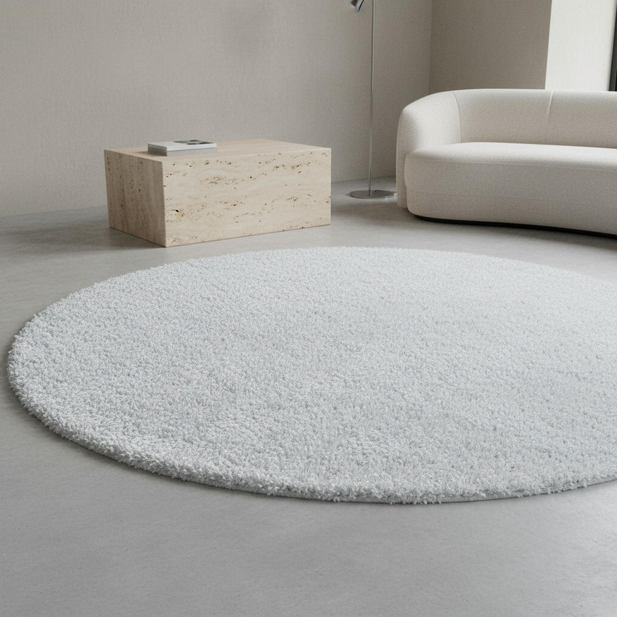 TEPPICH Hochflor Shaggy Uni-Look Polypropylen Wohnzimmer Weiß Rund 200x200 - Weiß, Textil (200/200cm) - KADIMA DESIGN