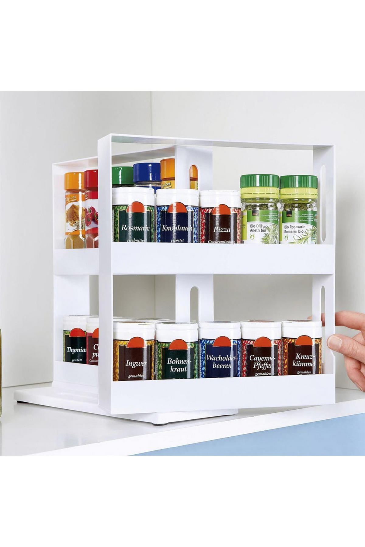 GEWÜRZREGALE Ausziehbare und drehbare mit Schienen aus weißem Kunststoff 26,5 x 13,2 x 26,1 cm - Weiß, Kunststoff (26.5/26.1/13.2cm) - Livingandhome