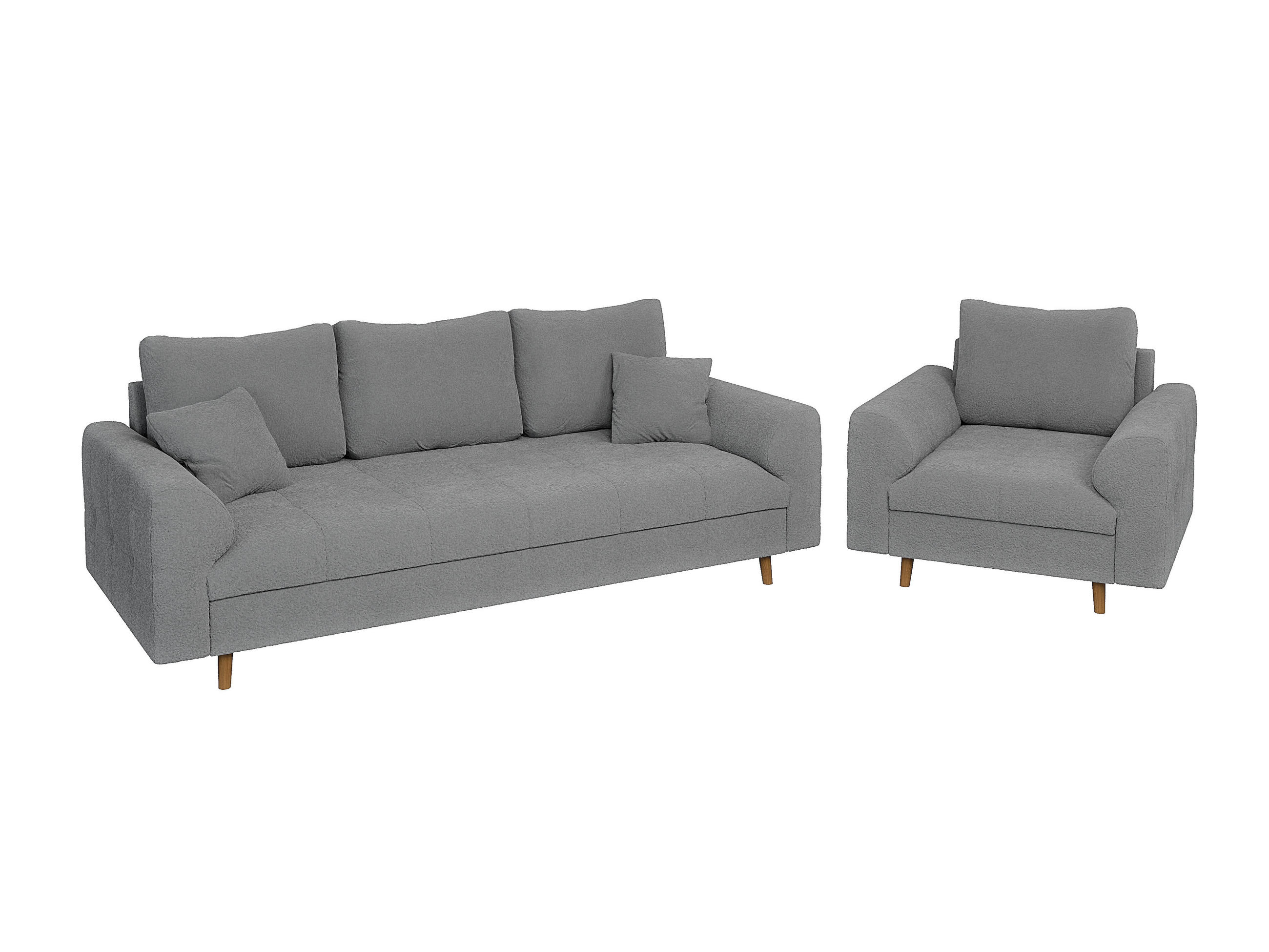 SITZGARNITUR 3+1 Henrik Grau Boucle - Braun/Grau, Holz/Textil (210/81/93cm) - S-Style Möbel