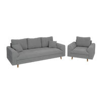 SITZGARNITUR 3+1 Henrik Grau Boucle - Braun/Grau, Holz/Textil (210/81/93cm) - S-Style Möbel