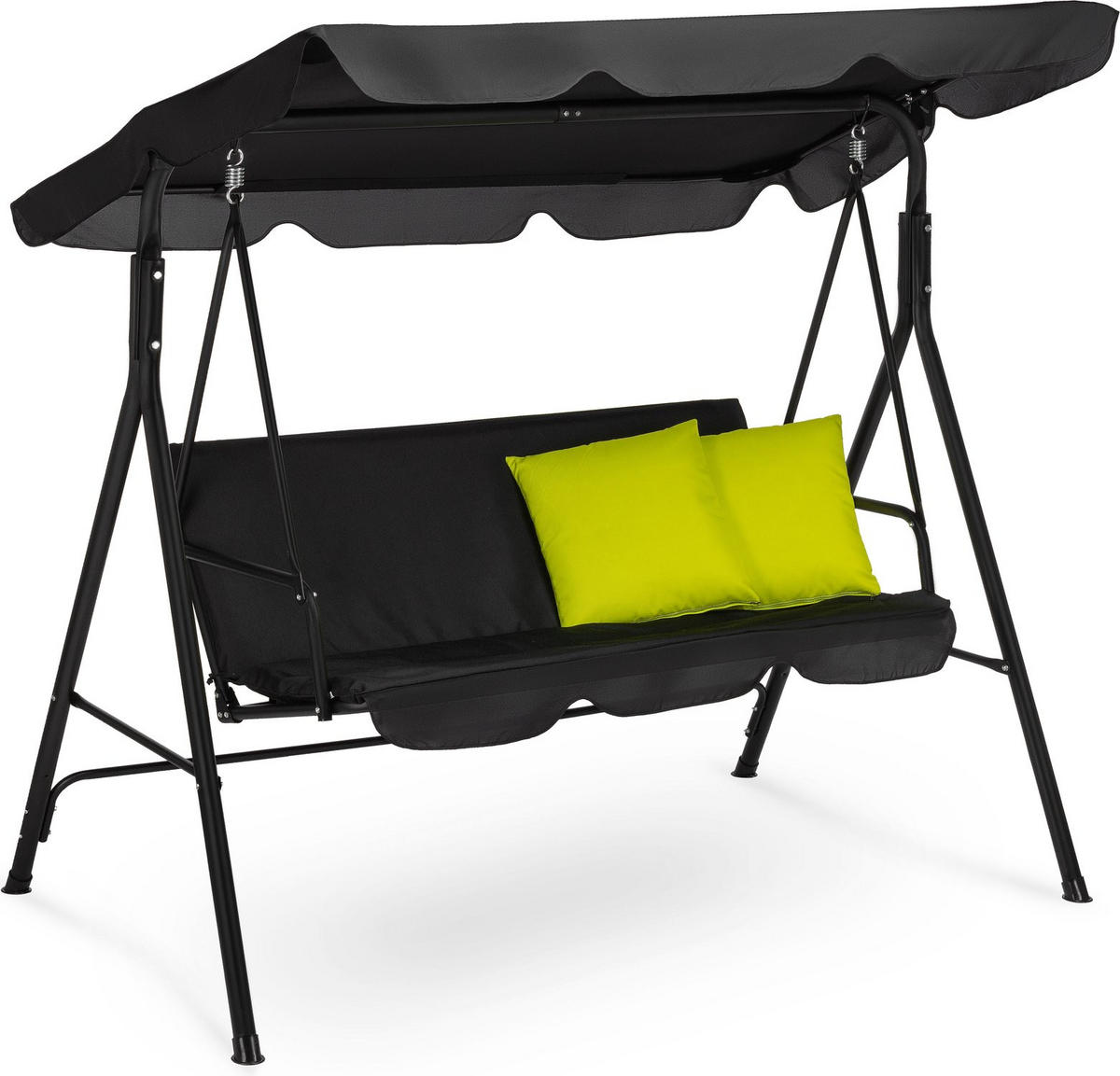 HOLLYWOODSCHAUKEL mit Sonnendach, 170/110/153 cm, 3 Personen, 2 Kissen, bis 200 kg - Goldfarben/Schwarz, Textil/Metall (170/153/110cm) - Luverno