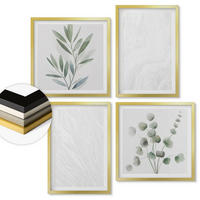 WANDBILDER 4er Set - 50x50 cm & 40x60 cm Goldrahmen - Marmorstruktur, pastellfarbene Zweige - Goldfarben, Kunststoff (50/50cm) - ArtPrintCave