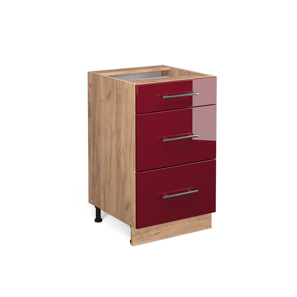 KÜCHENUNTERSCHRANK Fame-Line Bordeaux Hochglanz 50 cm ohne AP - Honigeiche/Bordeaux, Holzwerkstoff (50/82/51.6cm) - Vicco