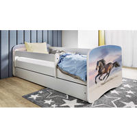 KINDERBETT Pferd im Galopp 80x160 cm mit Matratze, Schublade, Rausfallschutz & Lattenrost, Weiß - Weiß, Holzwerkstoff (80/160cm) - RAUMHIRSCH FURNITURE