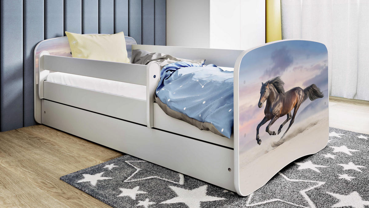 KINDERBETT Pferd im Galopp mit Schublade und Matratze 160/80 - Weiß, Holzwerkstoff (80/160cm) - RAUMHIRSCH FURNITURE