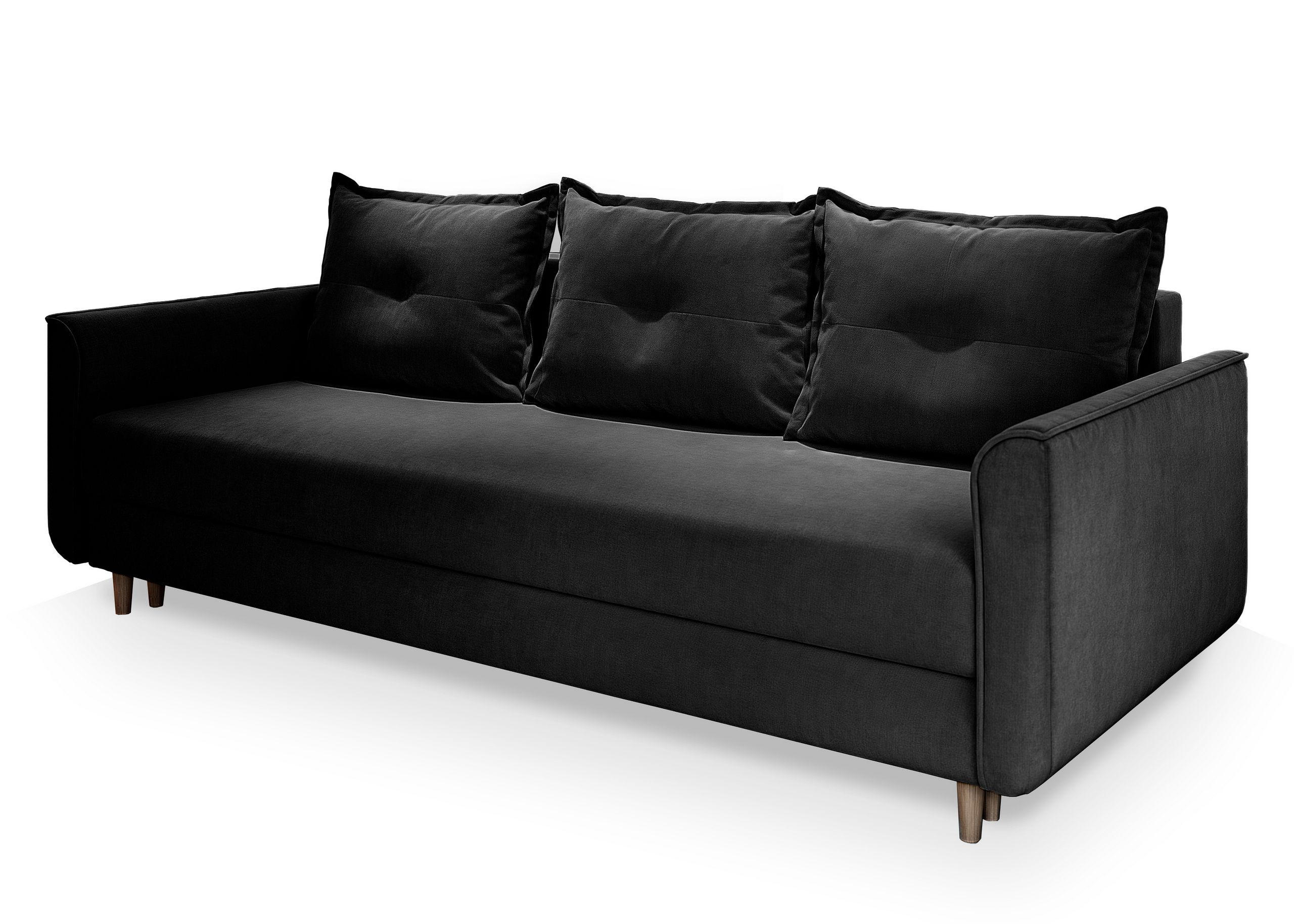BETTSOFA NAPOL Schwarz Plüsch-Stoff mit Schlaffunktion - Schwarz, Textil (220/93/87cm) - MASSENO