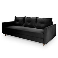BETTSOFA NAPOL Schwarz Plüsch-Stoff mit Schlaffunktion - Schwarz, Textil (220/93/87cm) - MASSENO