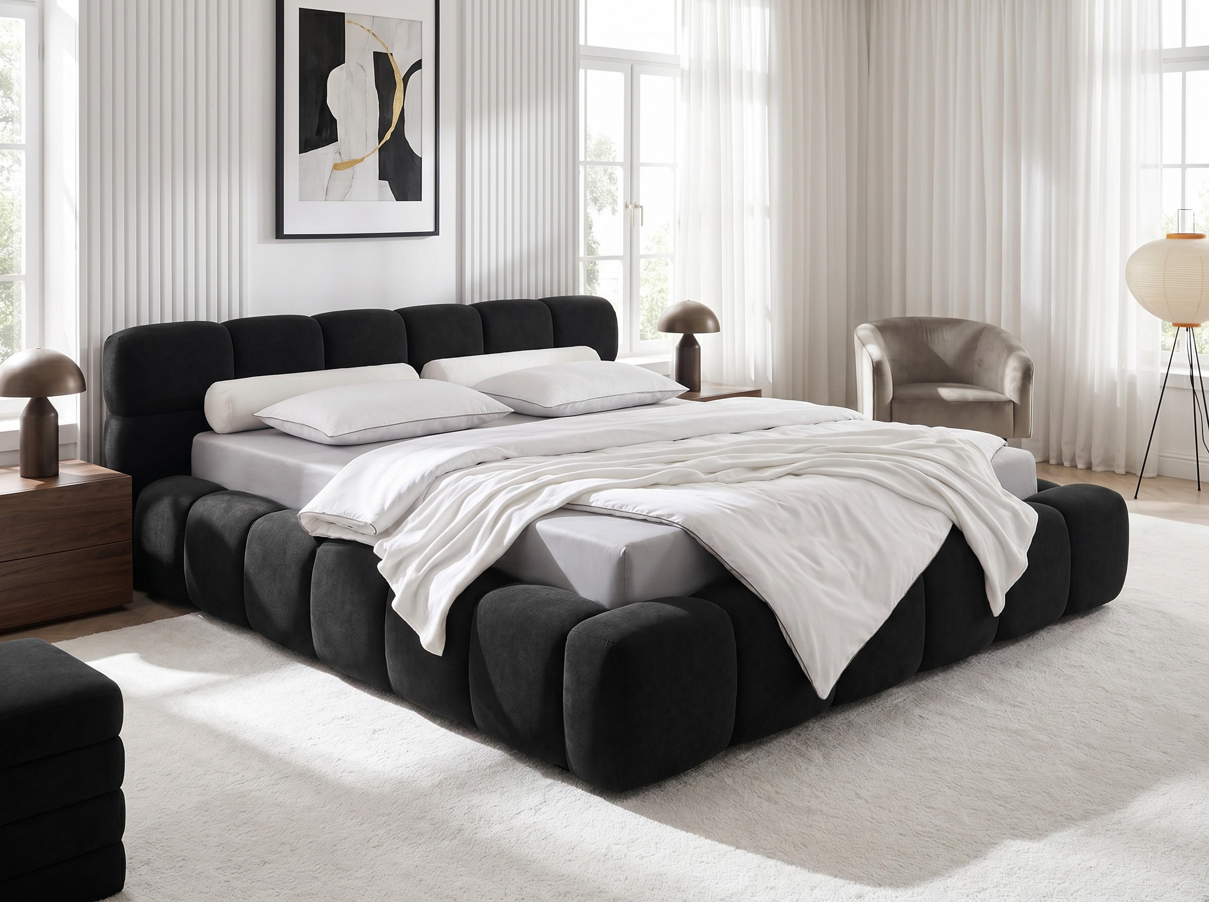 POLSTERBETT Miley Schwarz 200/200 cm Samt mit Bettkasten - Schwarz, Holz/Textil (200/200cm) - wonello
