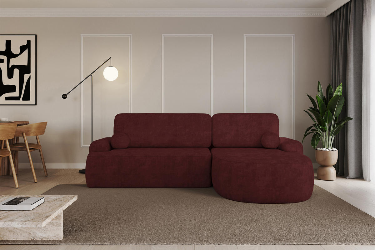 ECKSOFA mit Schlaffunktion und Bettkasten LIRA-L - 264x172x89 Bordeauxrot - Bordeaux, Holzwerkstoff/Textil (172/264cm) - ALTDECOR