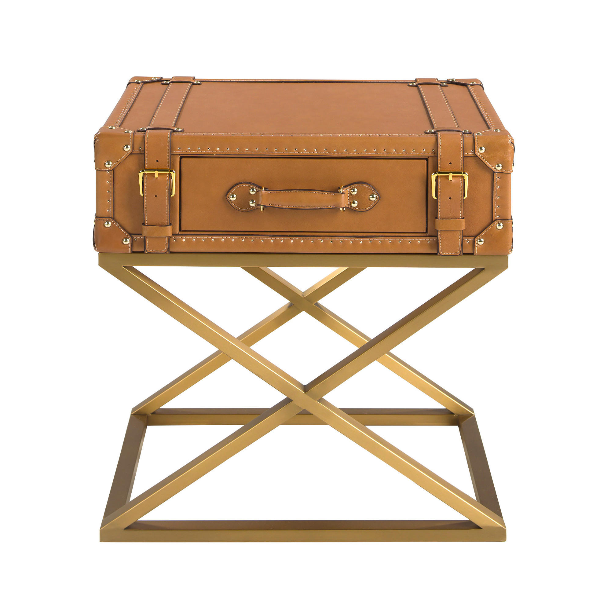 BEISTELLTISCH Rechteckig Kamel Gold 62/47/62 - Braun, Leder (47/62/62cm) - ANGEL CERDA