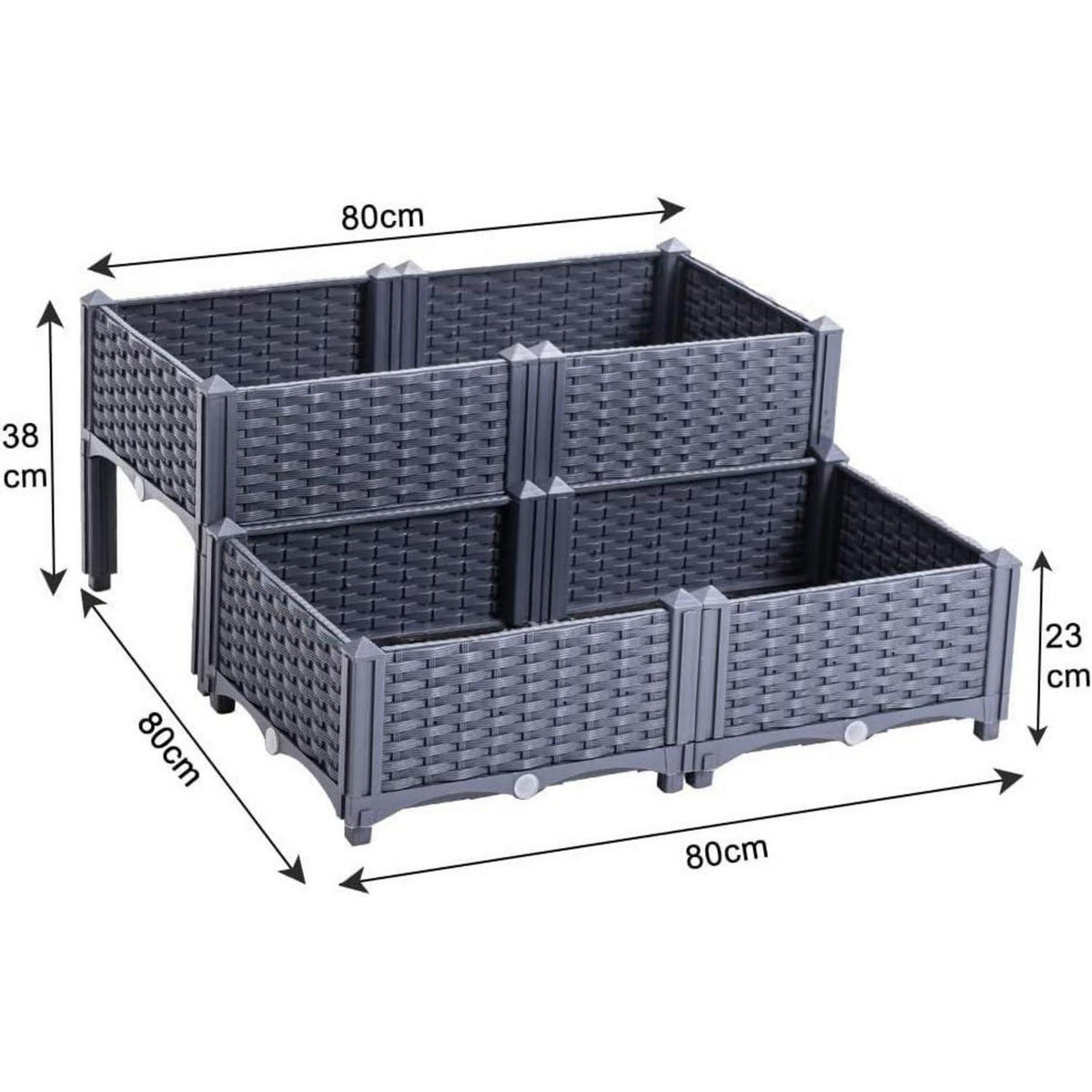 HOCHBEET Kunststoff-Rattan Graublau 80 x 80 cm - Grau, Kunststoff (80/38/80cm)