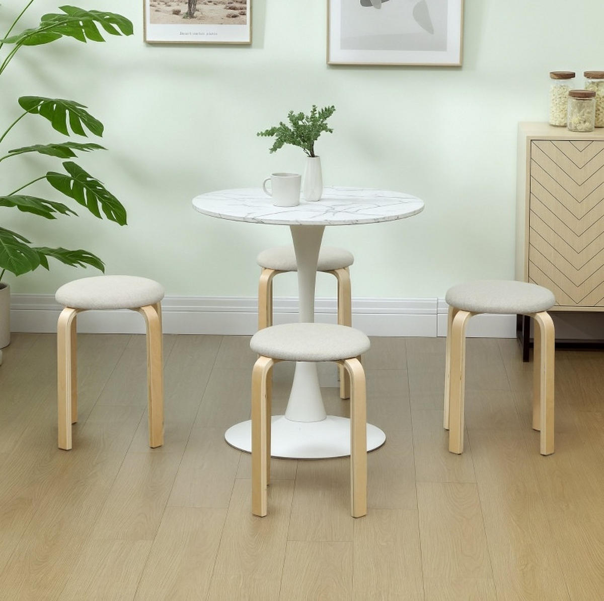 HOCKER 4er-Set 40/40/45 cm Creme stapelbar bis 120 kg - Creme, Holz (40/45/40cm) - MIVRAY