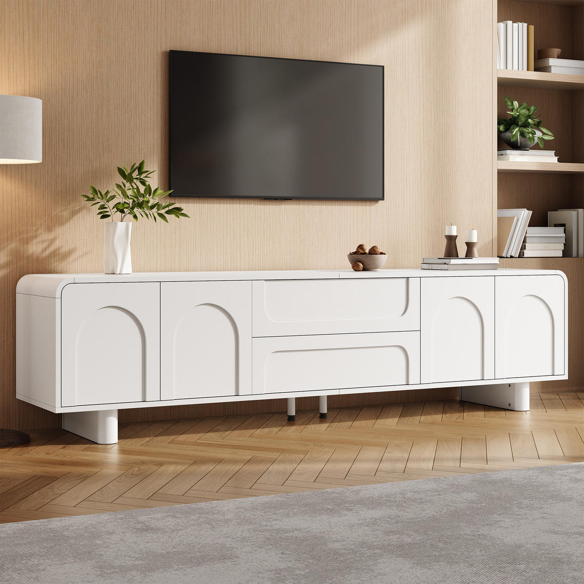 TV-SCHRANK 180/40/46 cm Weiß mit 4 Türen und 2 Schubladen - Weiß, Holzwerkstoff (180/46/40cm) - Oxeza