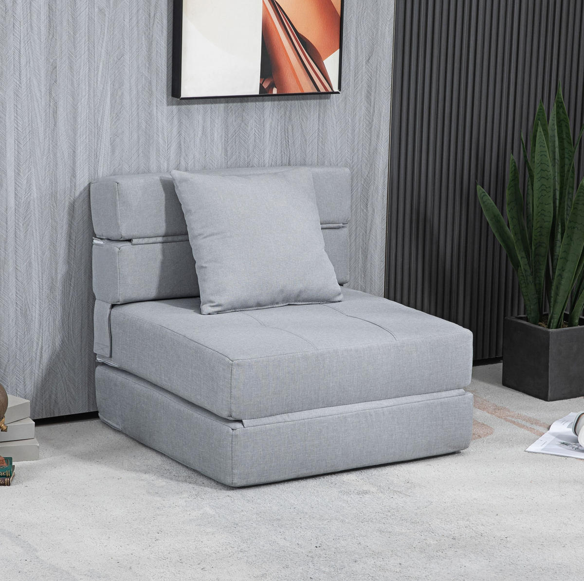 SCHLAFSESSEL 70/70/61 cm in Hellgrau mit Bettfunktion und Kissen - Hellgrau, Kunststoff (70/61/70cm) - BEAOK