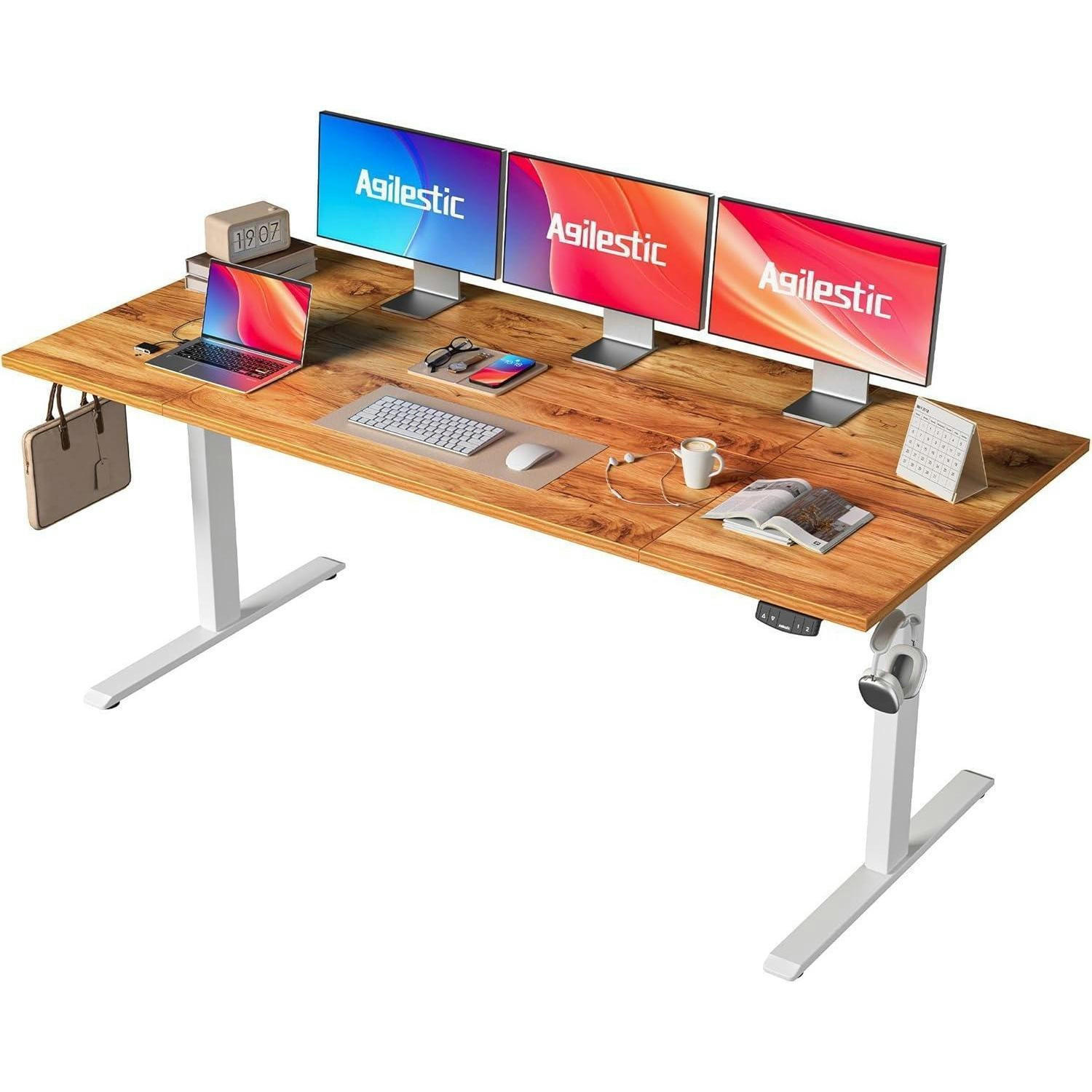 SCHREIBTISCH Höhenverstellbar Elektrisch 180 x 80 cm Hellbraun - Braun, Holzwerkstoff (180/80/75cm)