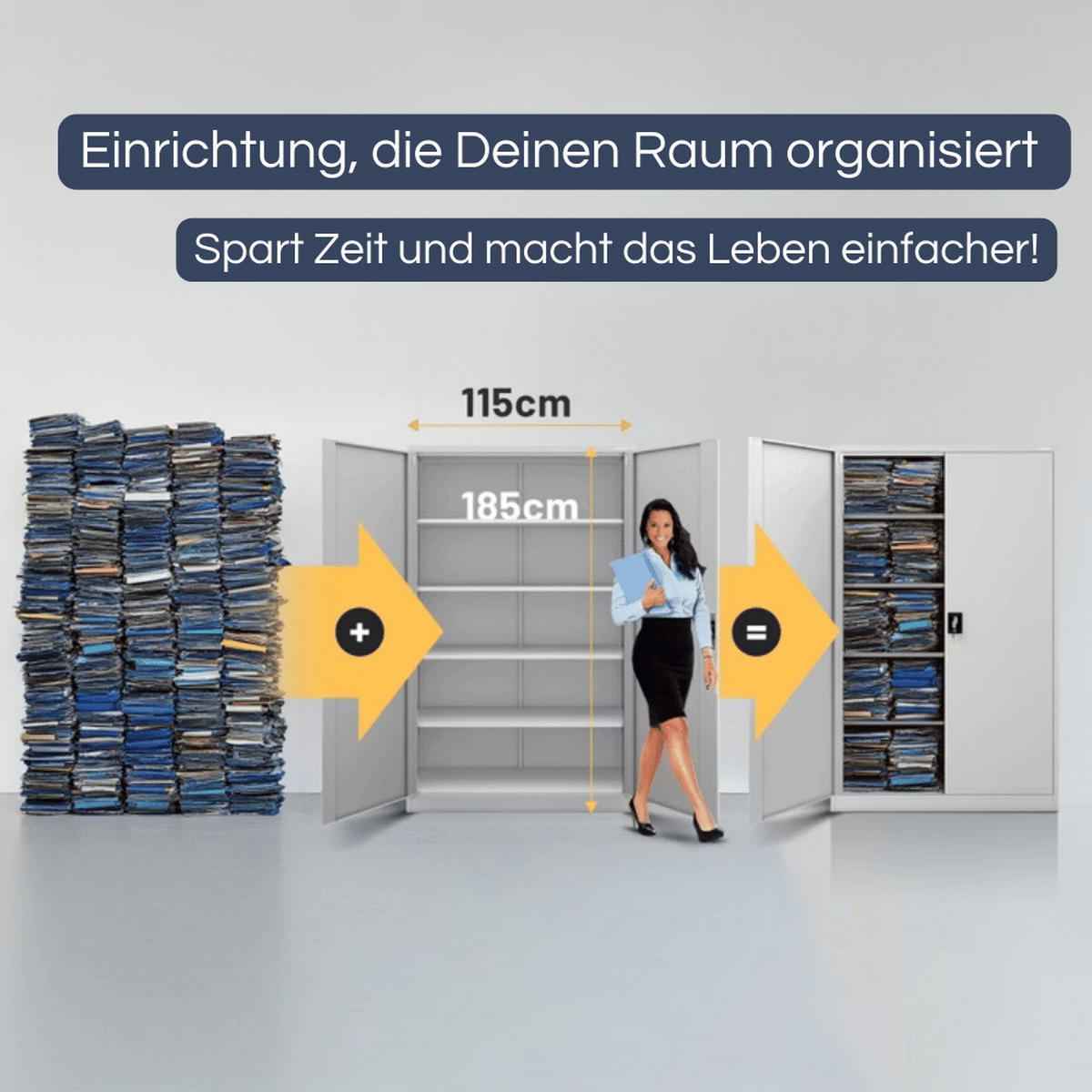 AKTENSCHRANK abschließbar KADO mit Flügeltüren 185x115x40cm Grau - Grau, Metall (115/185/40cm) - DELUKE