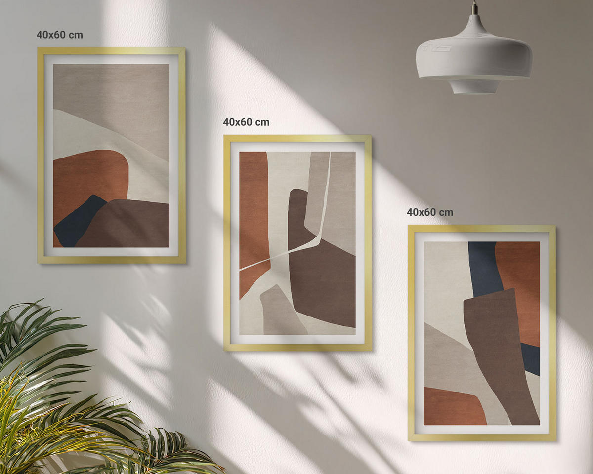 BILDER SET 3er Set - 40x60 cm Goldrahmen - Abstrakte moderne Strukturen - Goldfarben, Kunststoff (40/60cm) - TULUP