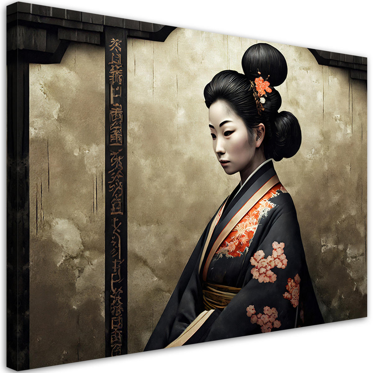 WANDBILD japanische geisha - Grau, Textil (60/40cm) - Feeby
