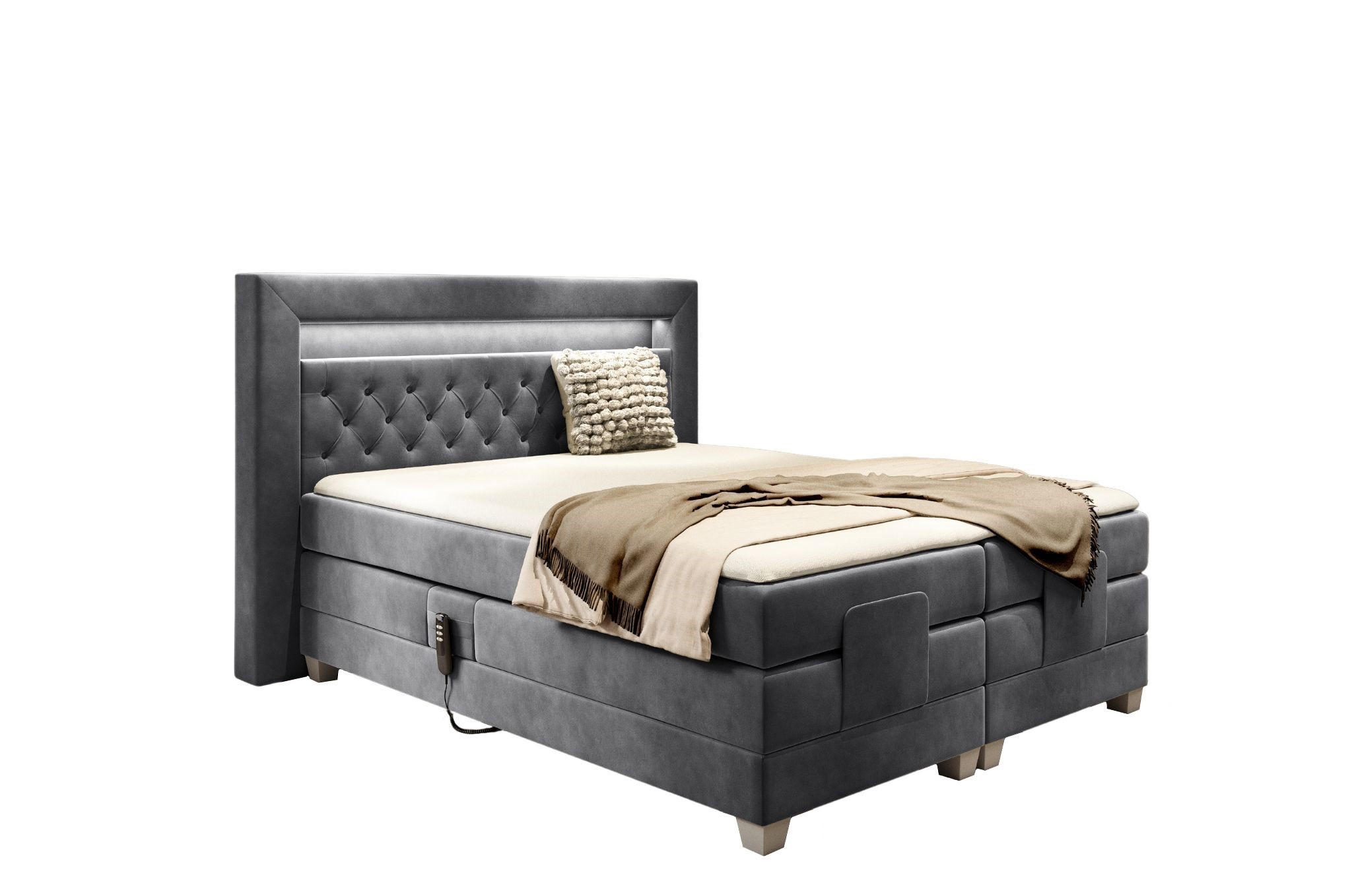 Meblini Boxspringbett Dunkelgrau 180x200 cm