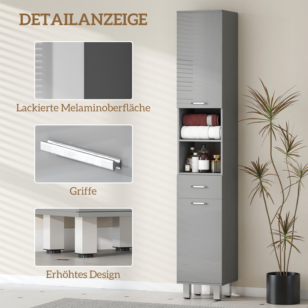 HOCHSCHRANK DE-08531 Grau - Grau, Holzwerkstoff (30/180/30cm) - ComfortXL