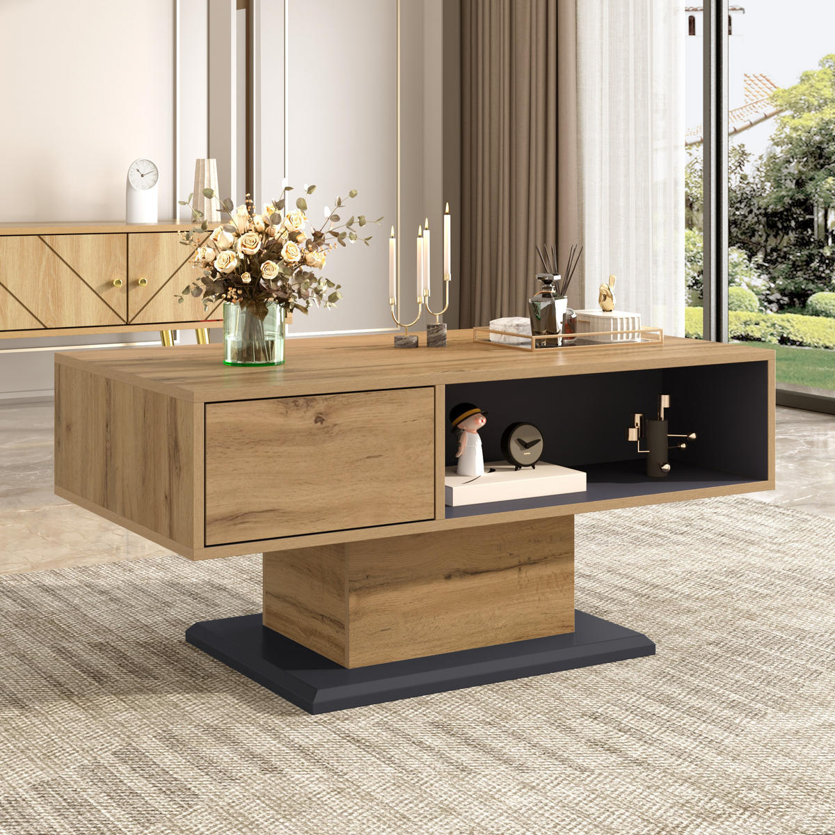 COUCHTISCH 100/50/46,5 cm Grau mit doppelseitigem Stauraum und elegantem Design - Grau, Holzwerkstoff (100/50/46.5cm) - OKWISH